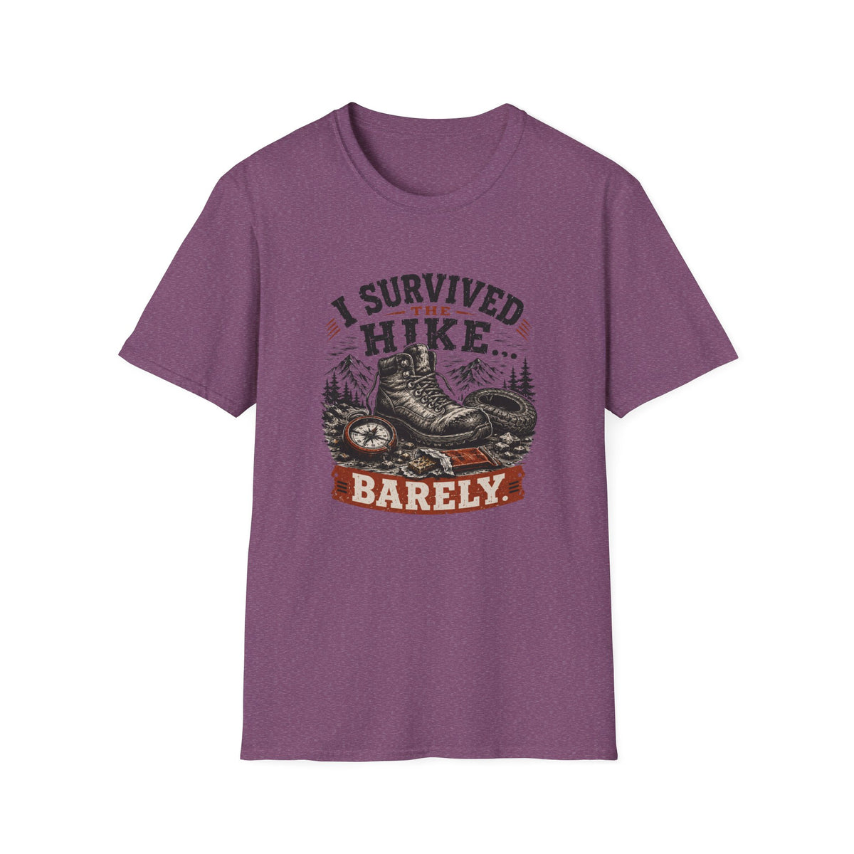 Hiking T-Shirt — "I Survived the Hike... Barely" Vintage Boots & Mountains Tee