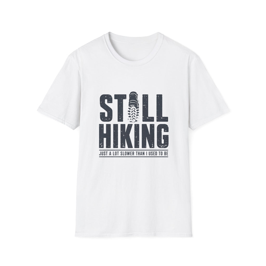 Still Hiking T-Shirt — Retro Bootprint Outdoor Tee for Hikers