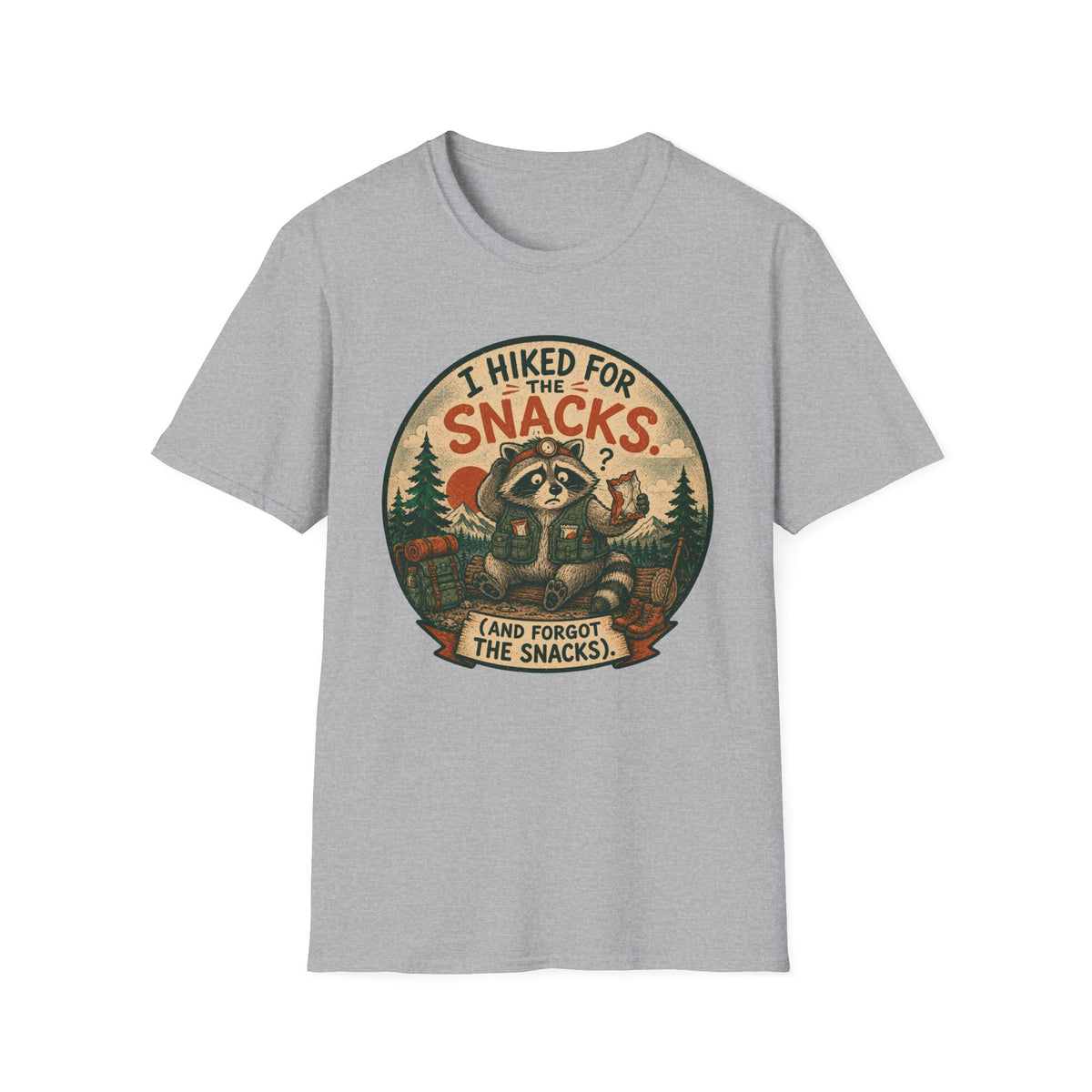 I Hiked for the Snacks T-Shirt — Funny Raccoon Hiking Tee