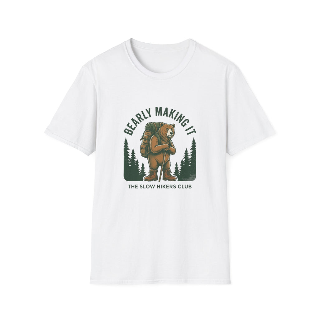 Bear Backpacker T‑Shirt — "Bearly Making It" Camping Graphic Tee