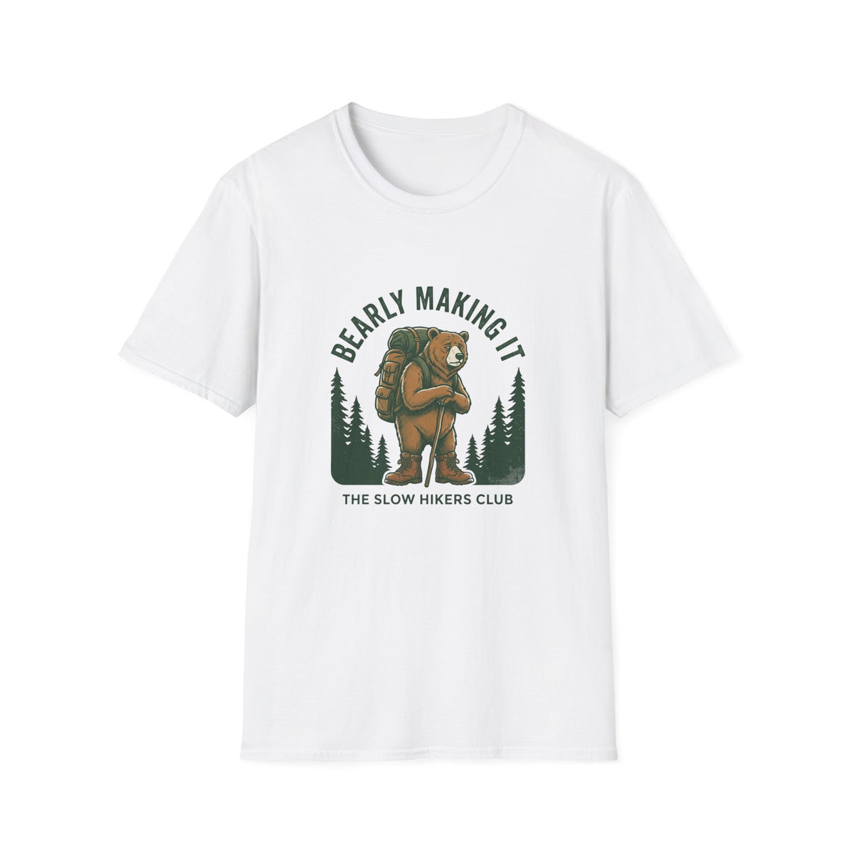 Bear Backpacker T‑Shirt — "Bearly Making It" Camping Graphic Tee