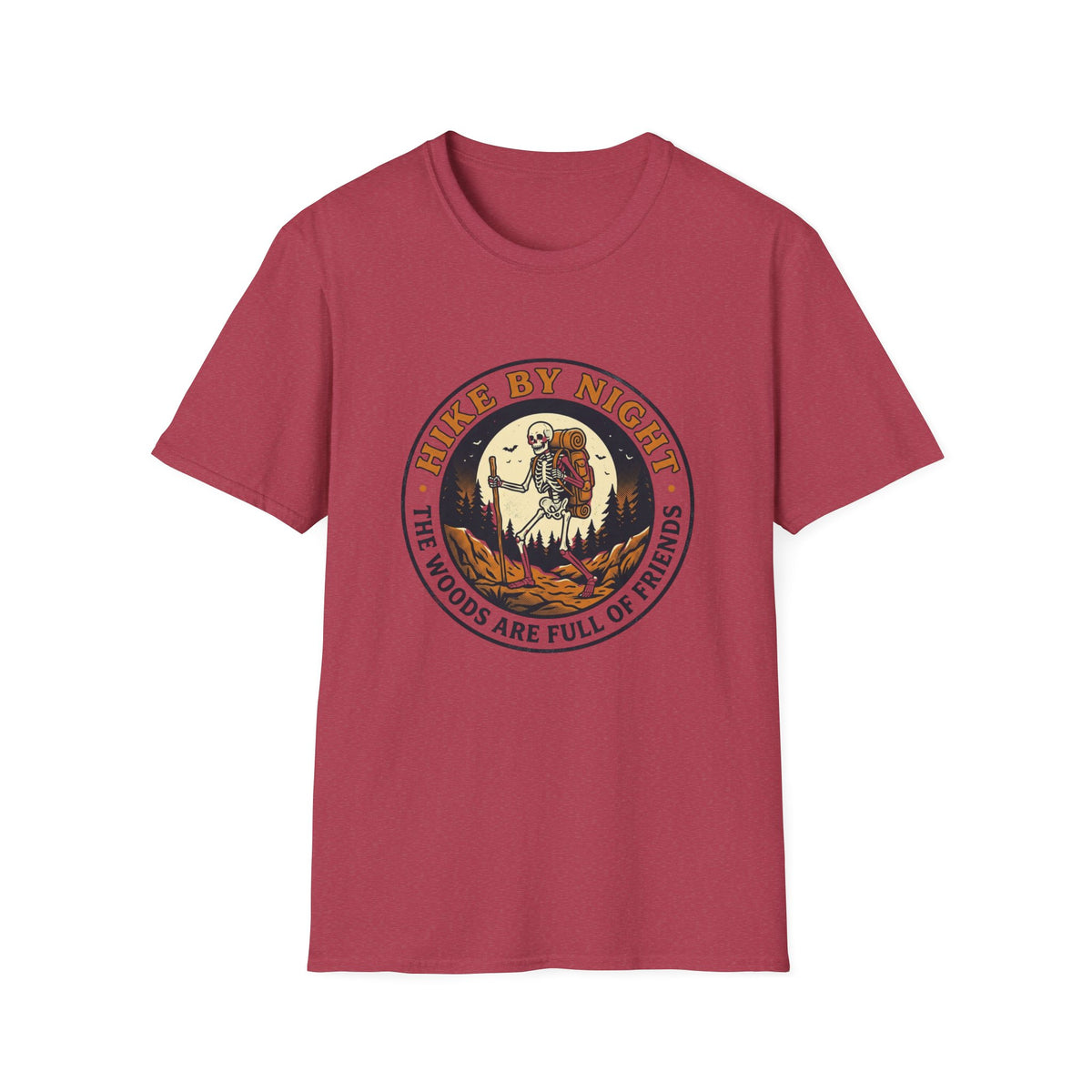 Hike By Night T‑Shirt — Skeleton Backpacking Graphic Tee
