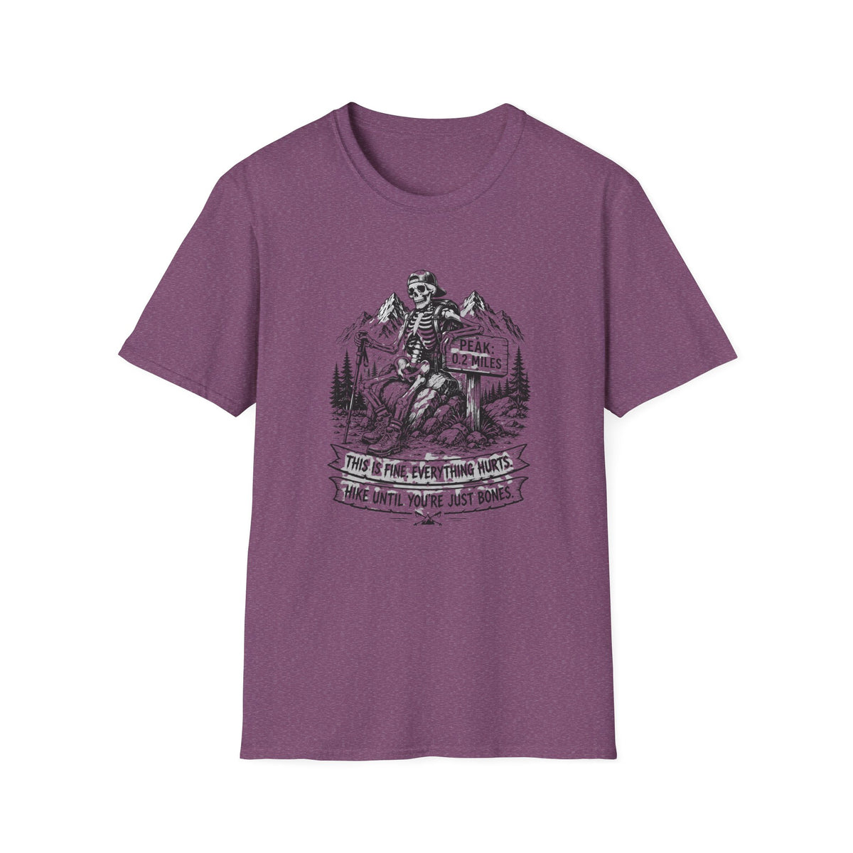T-Shirt — Skeleton Hiker 'Peak: 0.2 Miles' Vintage Mountain Tee