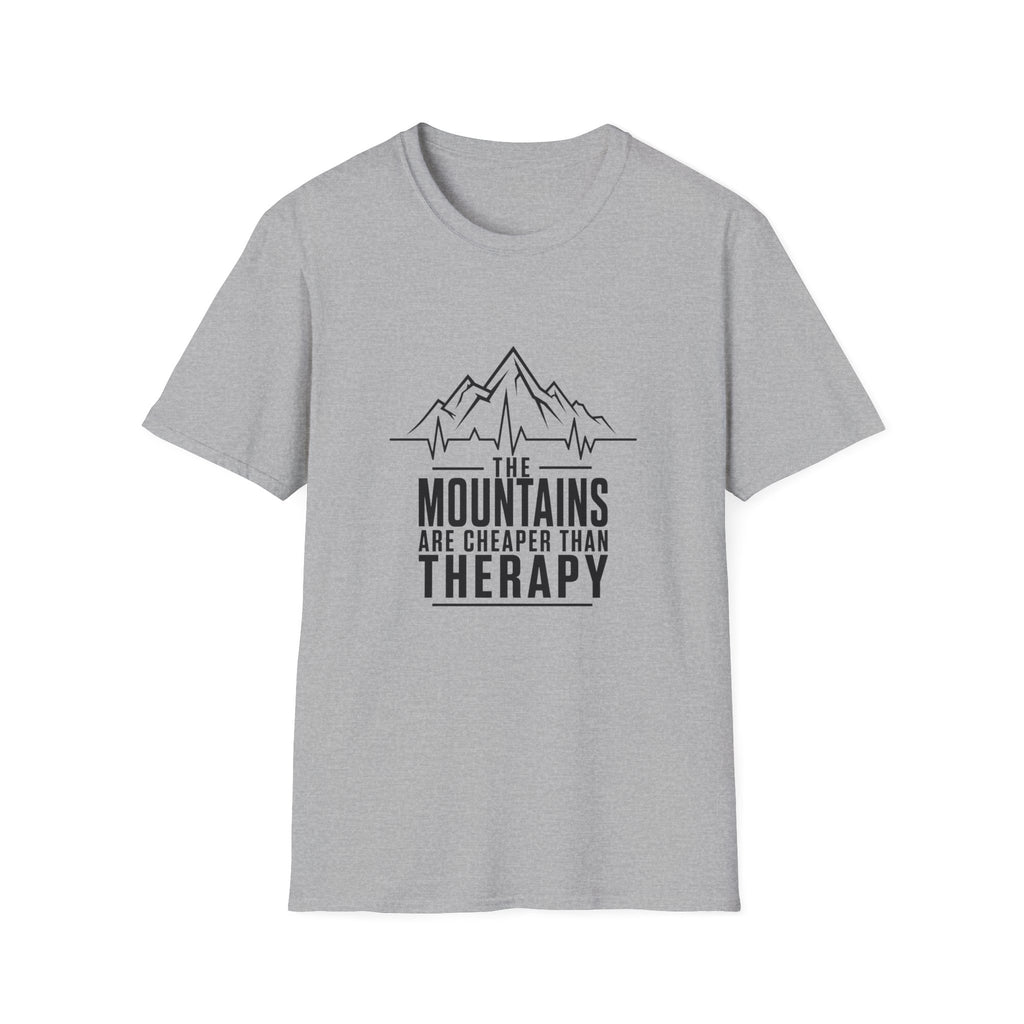 Mountains Are Cheaper Than Therapy T-Shirt — Outdoorsy Hiking Graphic Tee