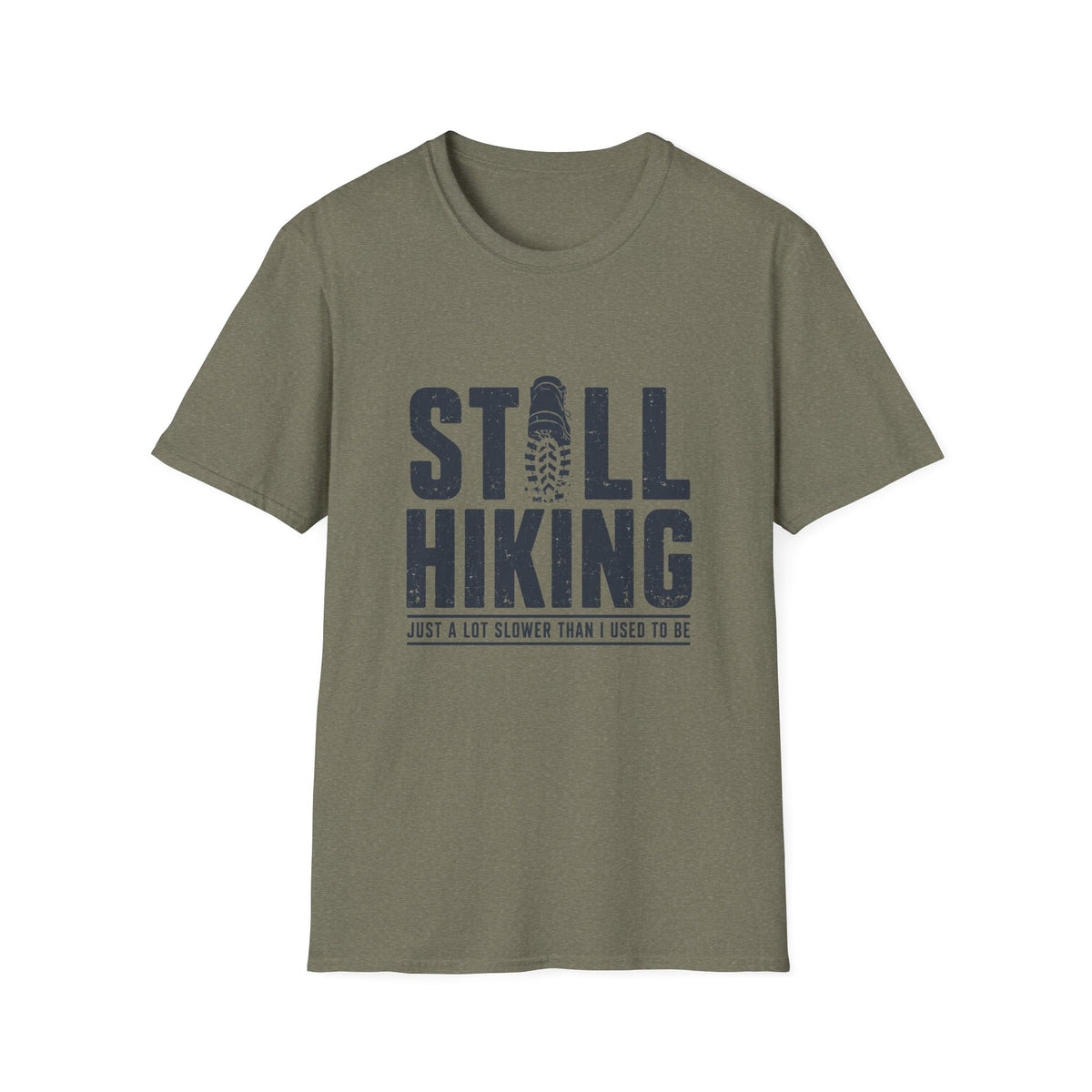 Still Hiking T-Shirt — Retro Bootprint Outdoor Tee for Hikers