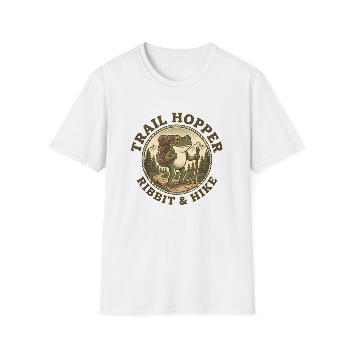 Trail Hopper T-Shirt — 'Trail Hopper Ribbit & Hike' Frog Hiking Graphic Tee