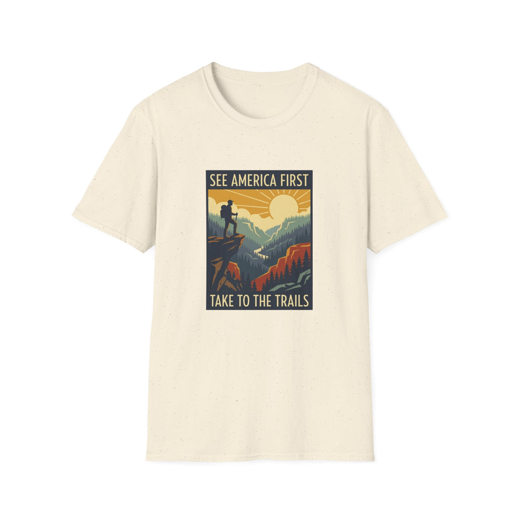 T-Shirt — "See America First: Take to the Trails" Vintage National Park Hiking Tee