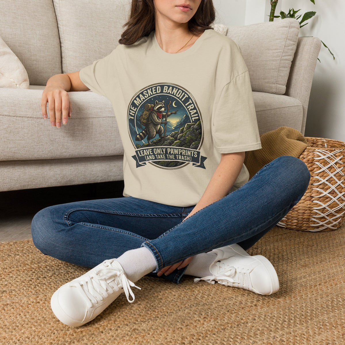 Masked Bandit Trail T-Shirt — Vintage Raccoon Hiking Graphic