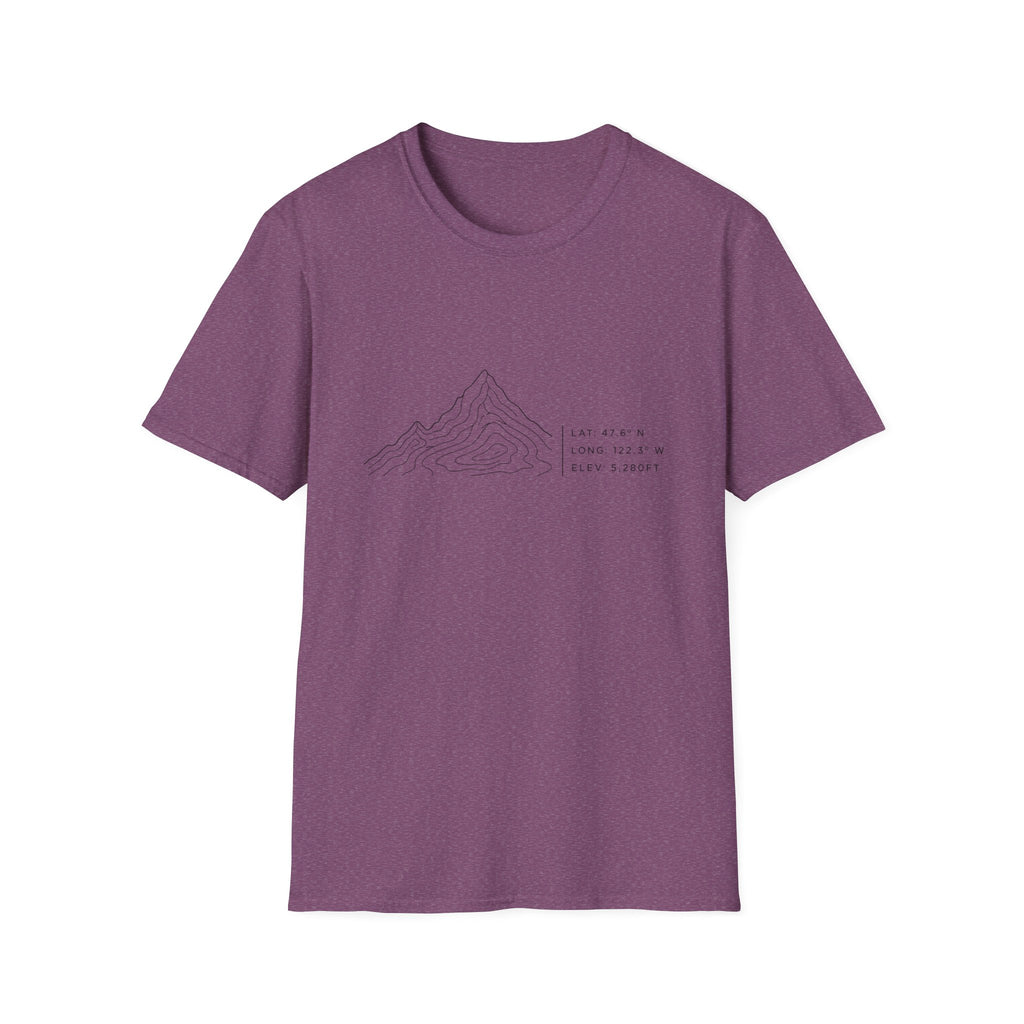 Minimal Topographic Mountain T-Shirt — Coordinates & Elevation Design