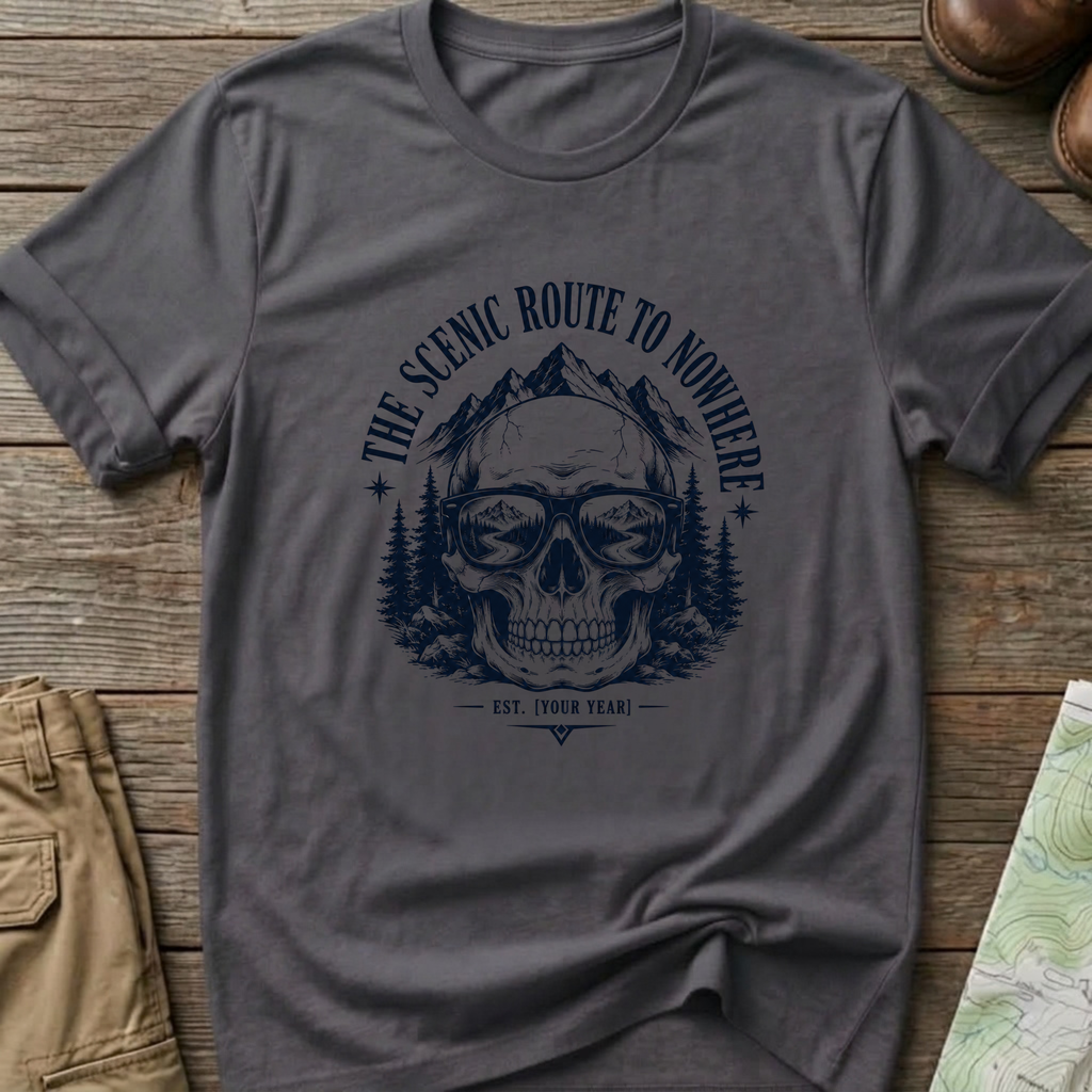Scenic Route To Nowhere Skull T-Shirt — Vintage Mountain Adventure Tee