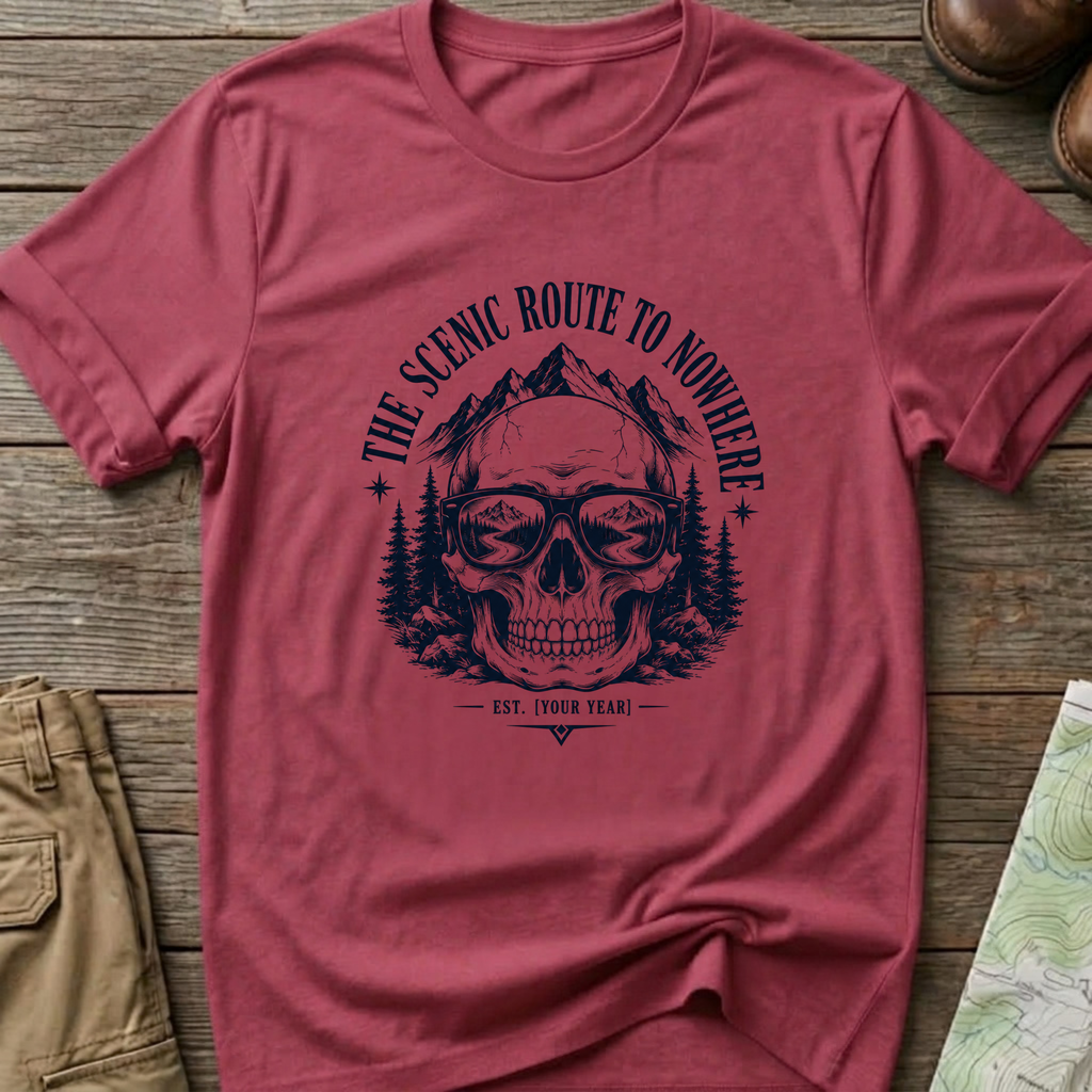 Scenic Route To Nowhere Skull T-Shirt — Vintage Mountain Adventure Tee