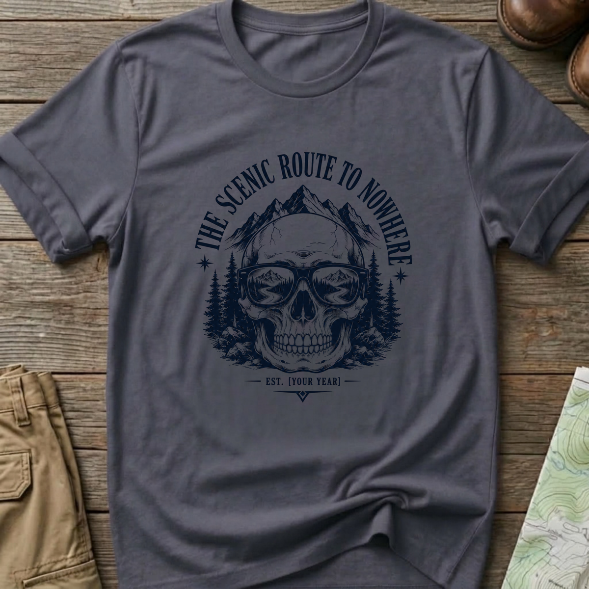 Scenic Route To Nowhere Skull T-Shirt — Vintage Mountain Adventure Tee