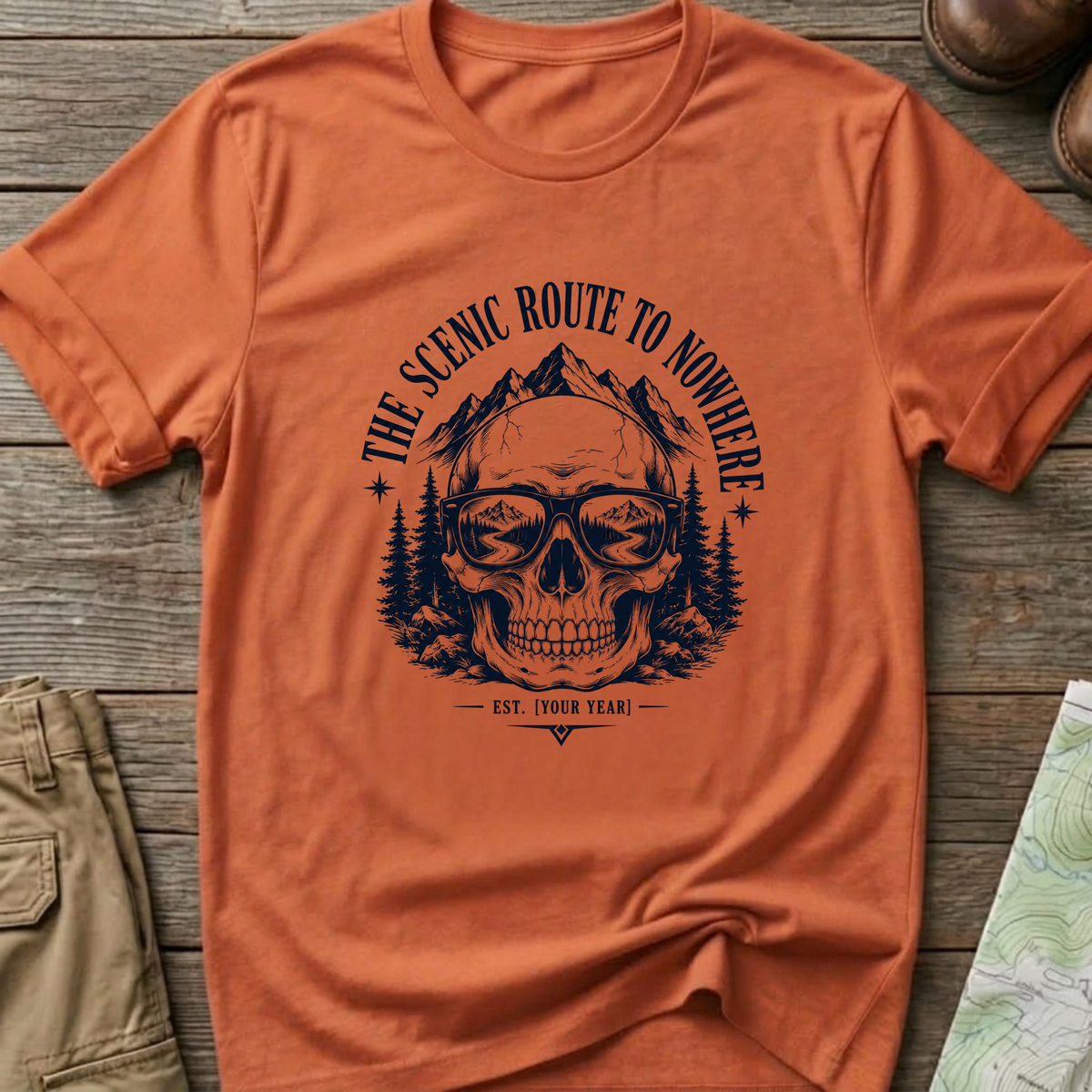 Scenic Route To Nowhere Skull T-Shirt — Vintage Mountain Adventure Tee