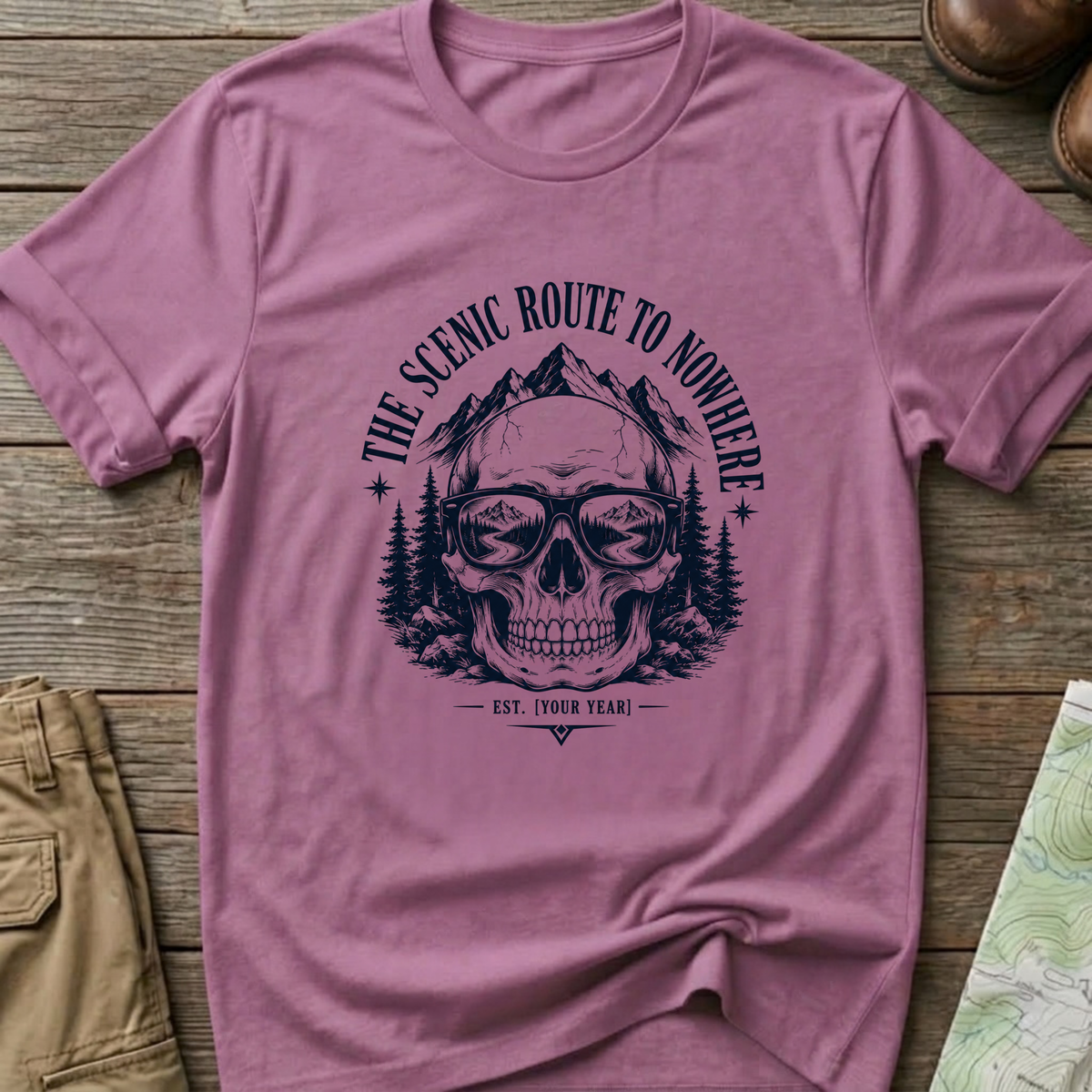 Scenic Route To Nowhere Skull T-Shirt — Vintage Mountain Adventure Tee