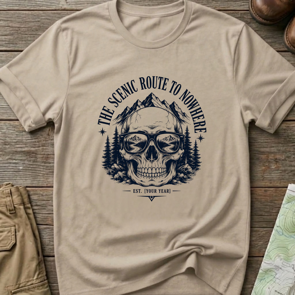 Scenic Route To Nowhere Skull T-Shirt — Vintage Mountain Adventure Tee