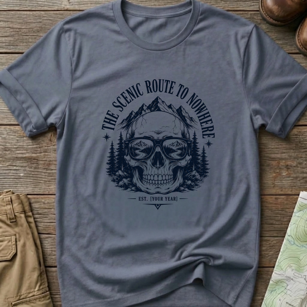 Scenic Route To Nowhere Skull T-Shirt — Vintage Mountain Adventure Tee