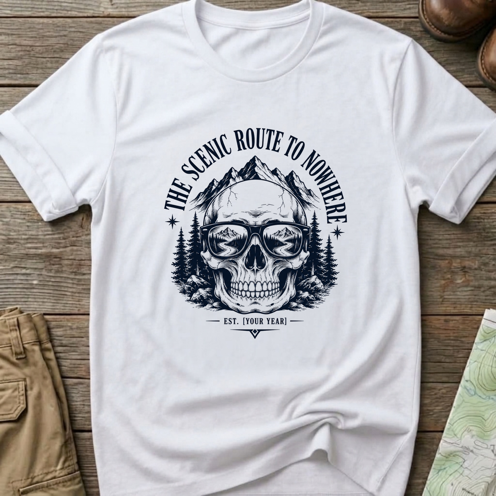 Scenic Route To Nowhere Skull T-Shirt — Vintage Mountain Adventure Tee